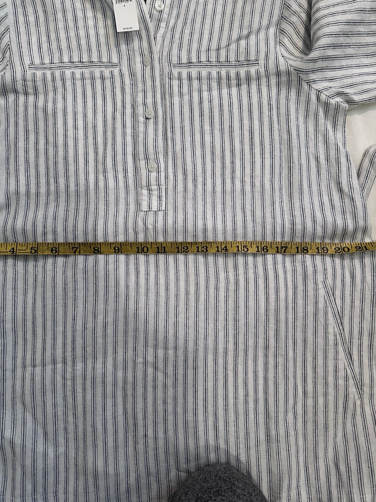 Banana Republic White Blue Striped Linen Blend Belted Shirt Maxi Dress S/M