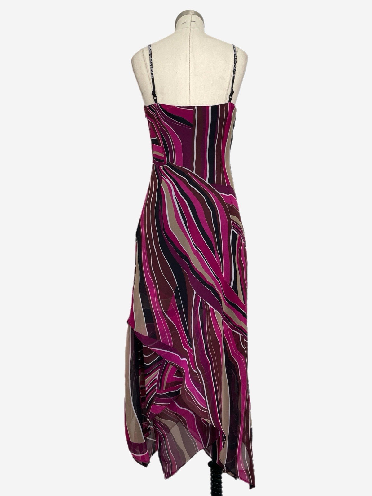 Vintage Y2K Eva Blue Pink black abstract beaded layered asymmetric slip dress S
