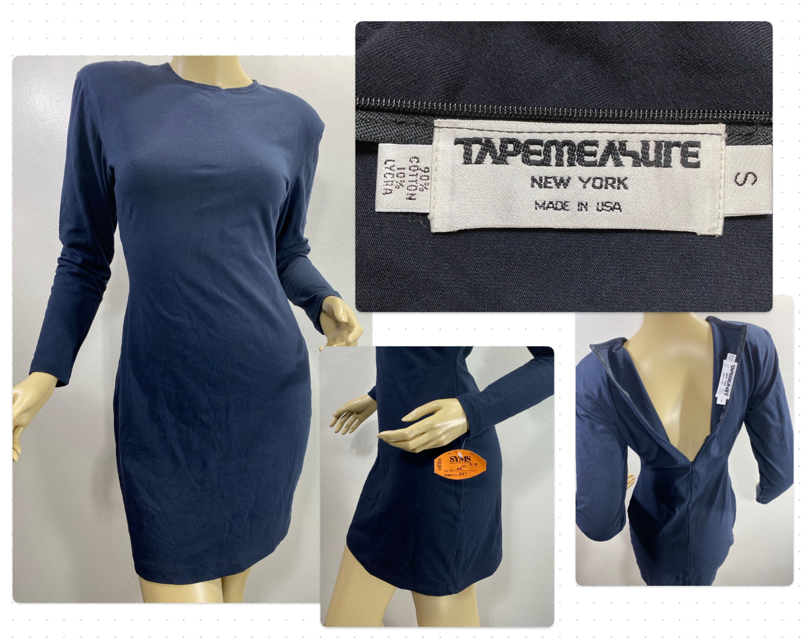 NWT VTG 1980s TapeMeasure New York XS Knit Dress USA Black LBD Bodycon Back Zip