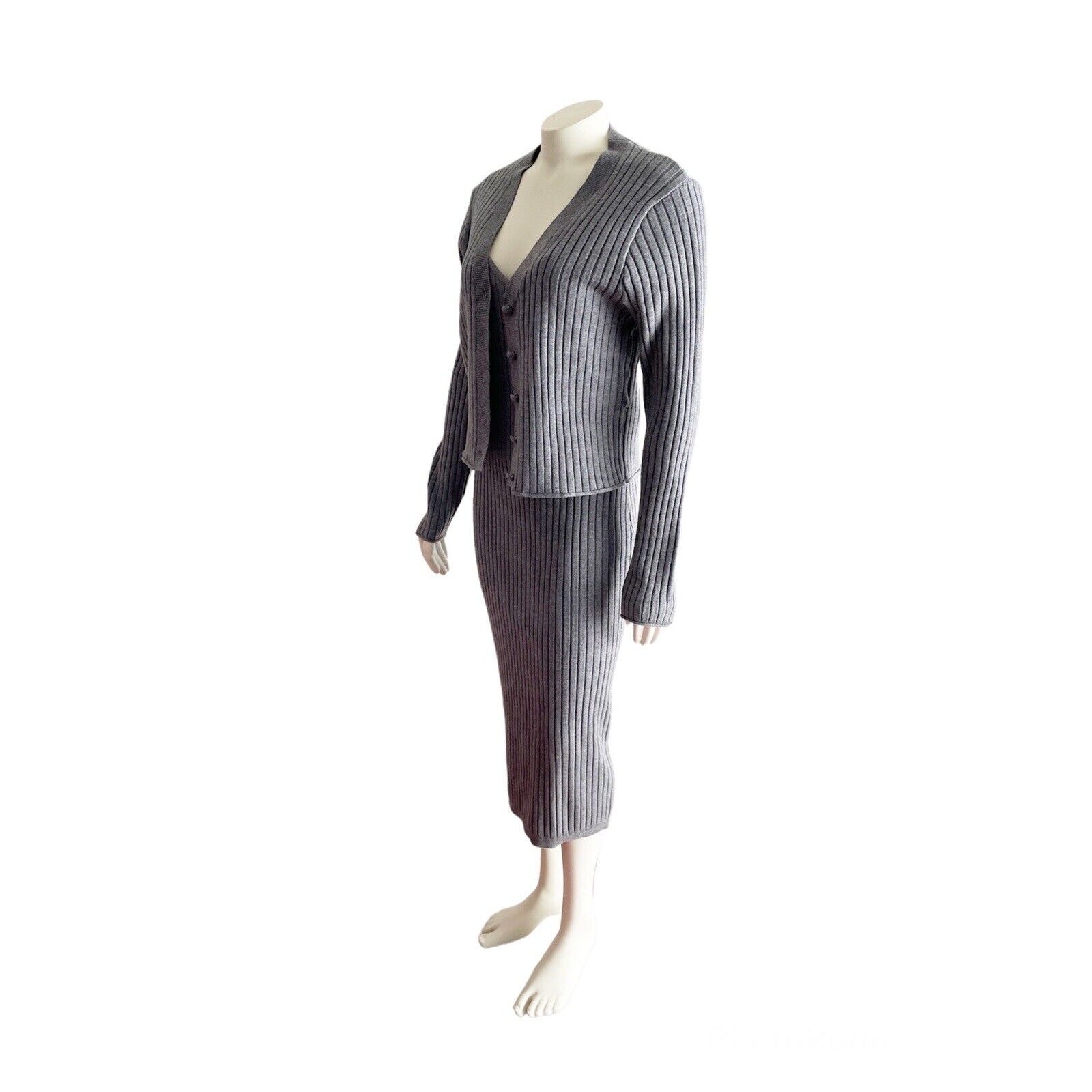 7 For All Mankind gray ribbed dress and cardigan set Minimal Medium