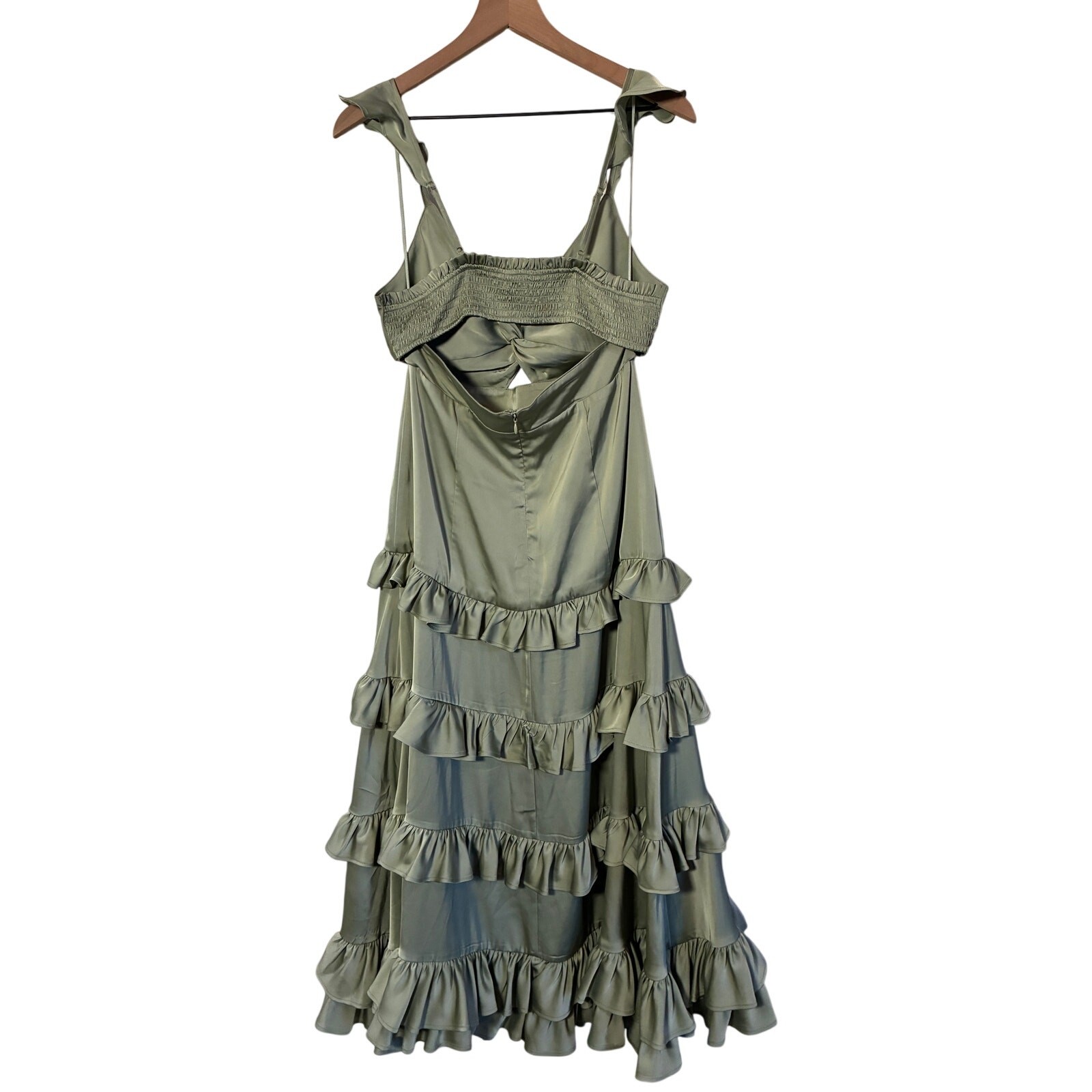 Altar’d State Alana Marie Basil Green Tiered Ruffle Maxi Dress, Size Large