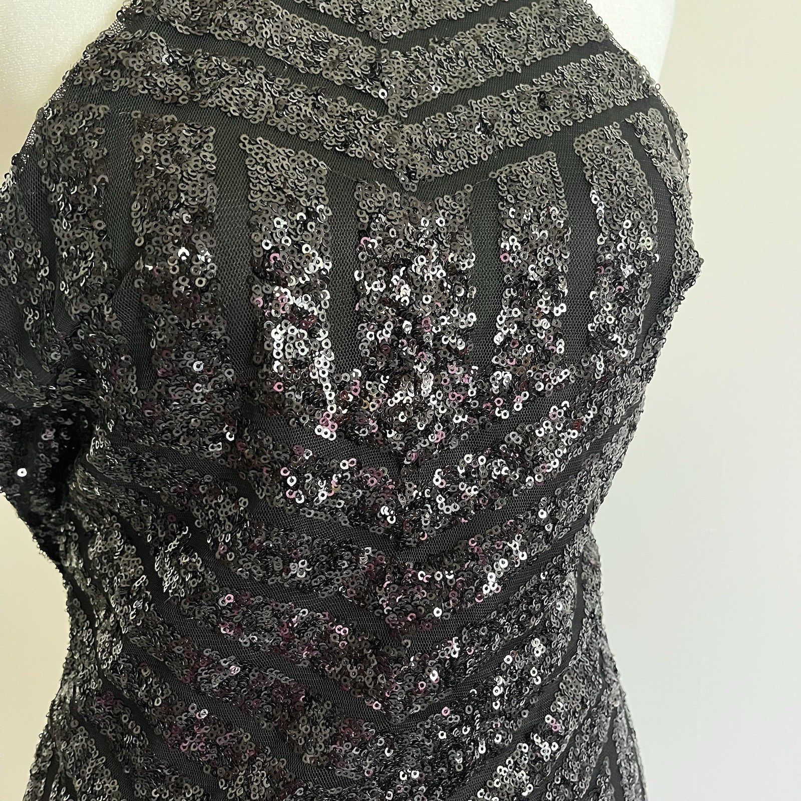 REVERSE Black Sequin Halter Neck Bodycon Knee Length Dress S Lined Zip