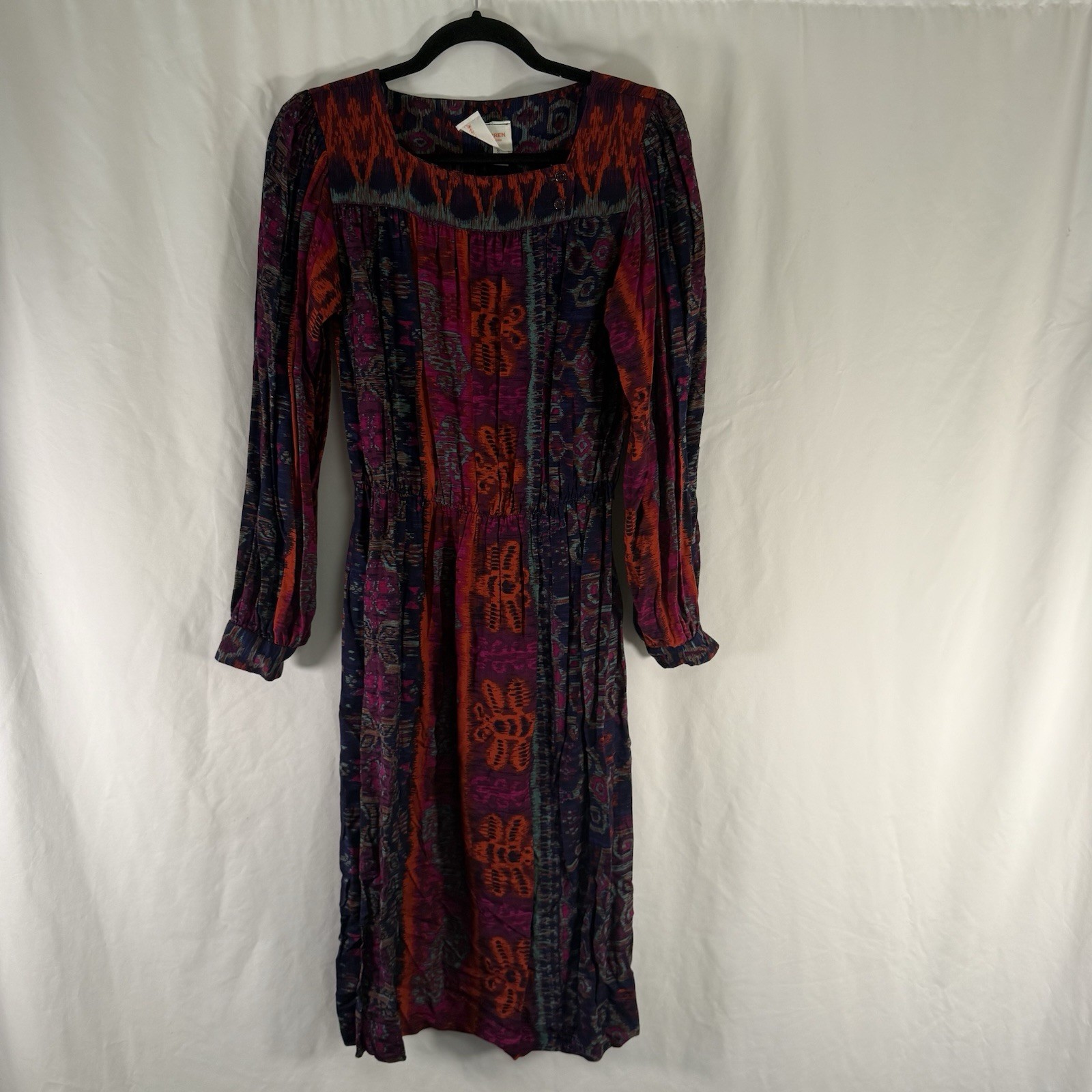 VTG David Warren Dress Women’s 10 Red Blue Square Neck Balloon Sleeve Pullover