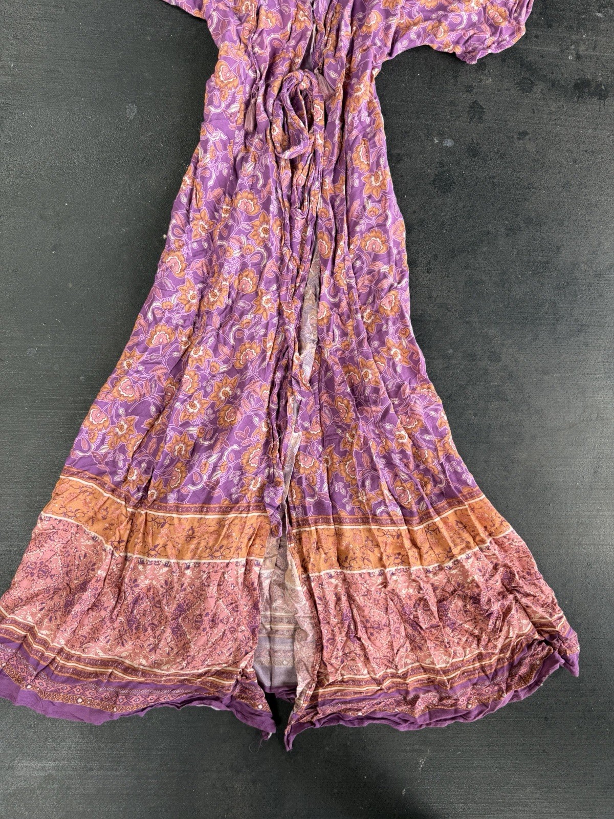 VICI Purple/Orange Floral Wrap Tie V-Neck Short Sleeve Maxi Dress M