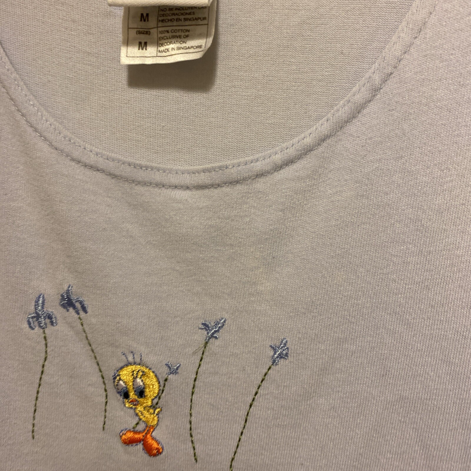 Vtg Warner Bros Store Tweety Les Fleurs Embroidered Cotton Dress 2000s Sz M
