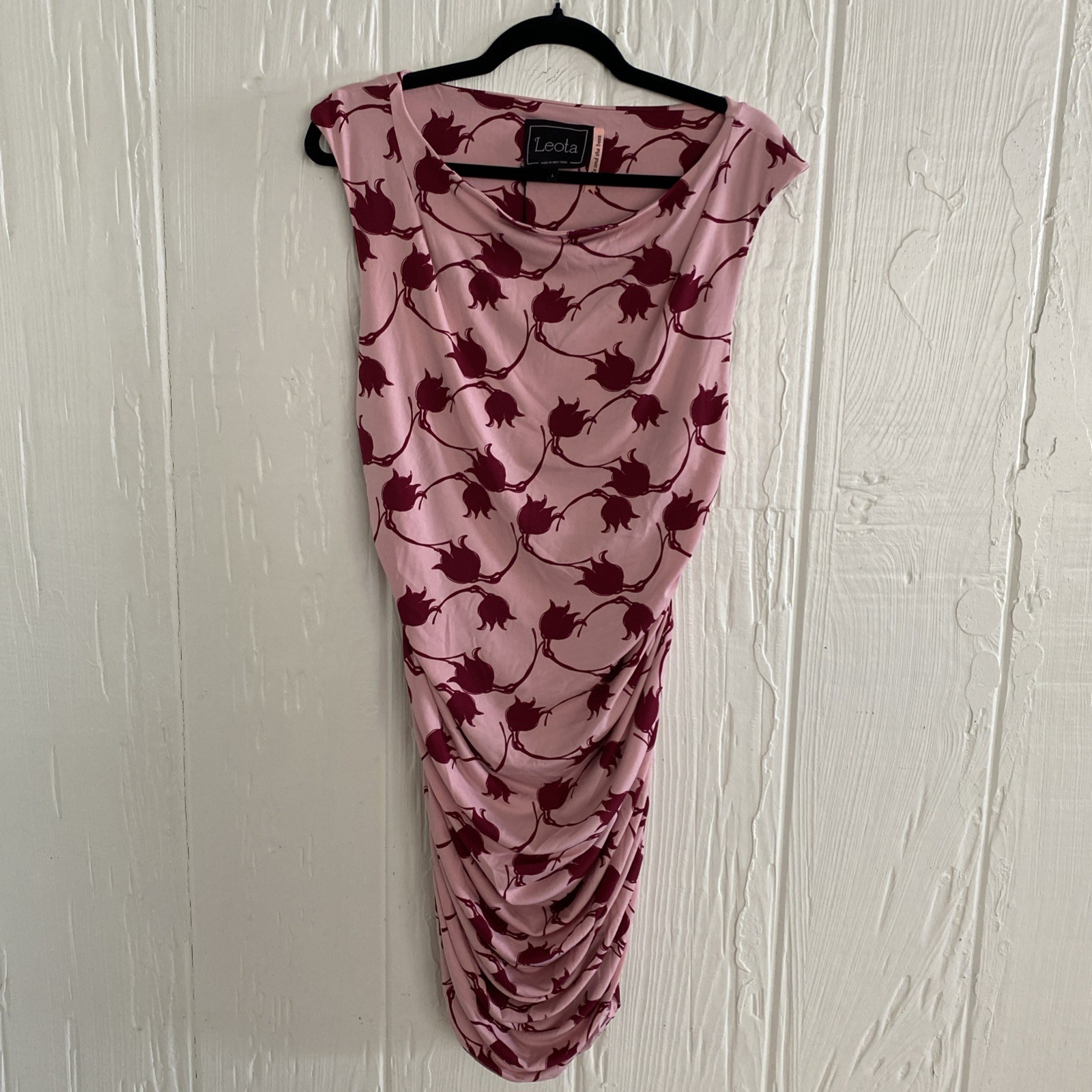 Leota Women’s Floral Dress Ruching Size Large Pink And Maroon Sleeveless