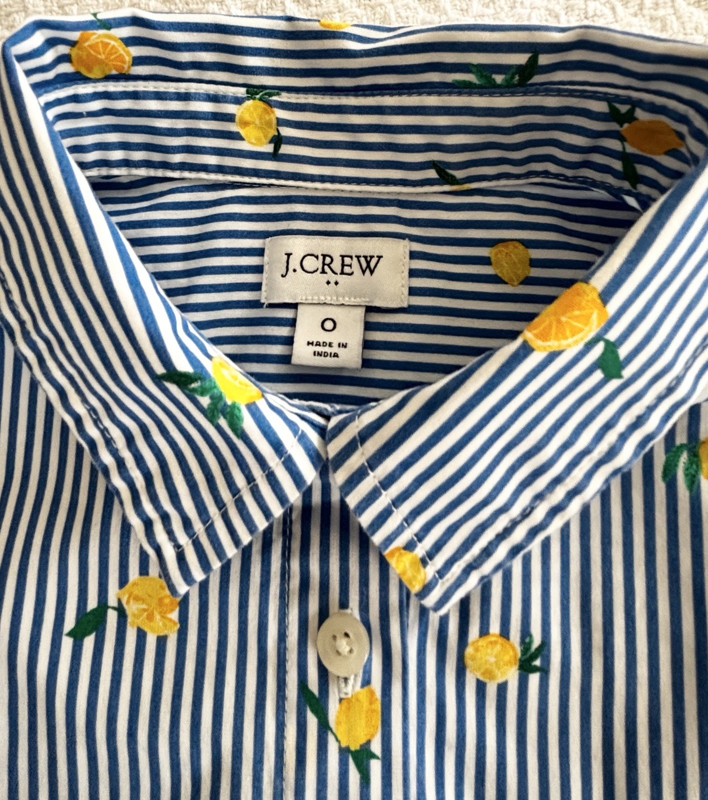 J Crew Dress Lemons on Blue Striped Cotton Shirt BeltedDress Size 0 Preppy