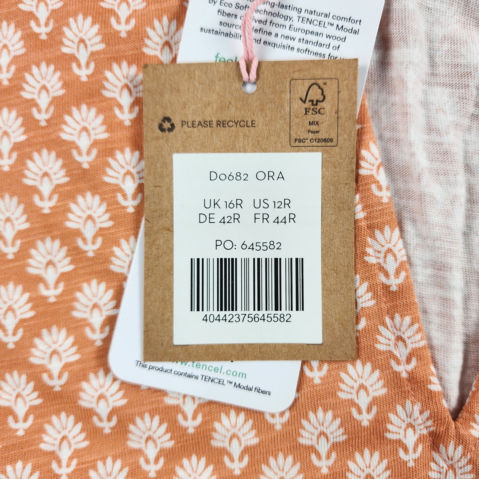 NWT Boden Notch-Neck Jersey Dress Orange Fan Print Tencel Modal 12R