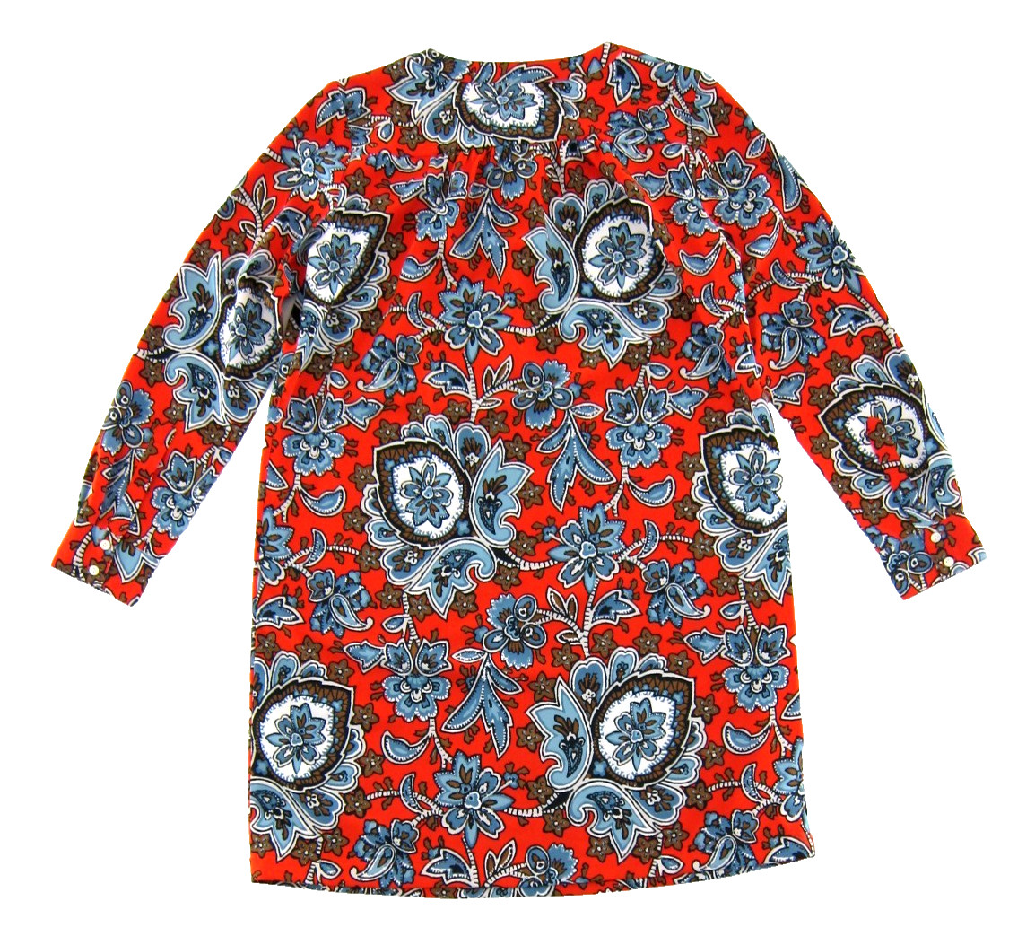 Ann Taylor Loft Red Blue Brown White Floral Long Sleeve Tunic Shift Dress Small