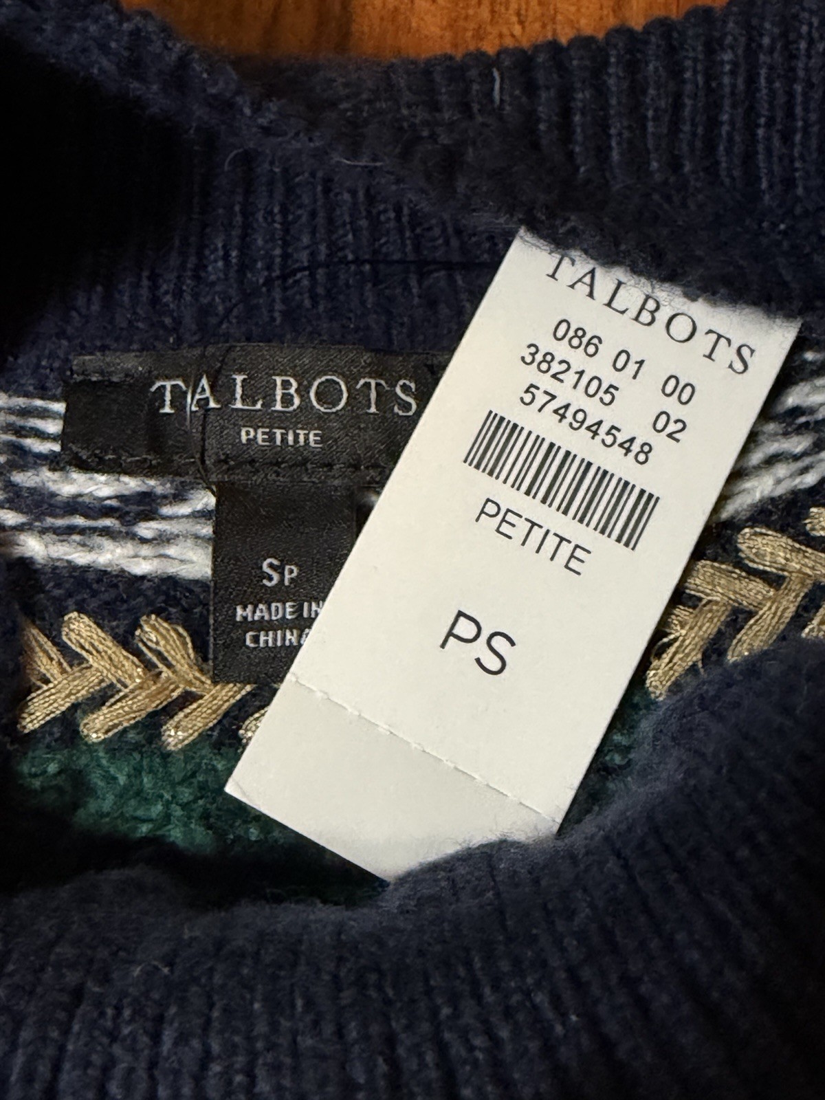 Talbots Fair Isle Embroidered Shift Sweater Dress Navy Fall Fashion Petite Small