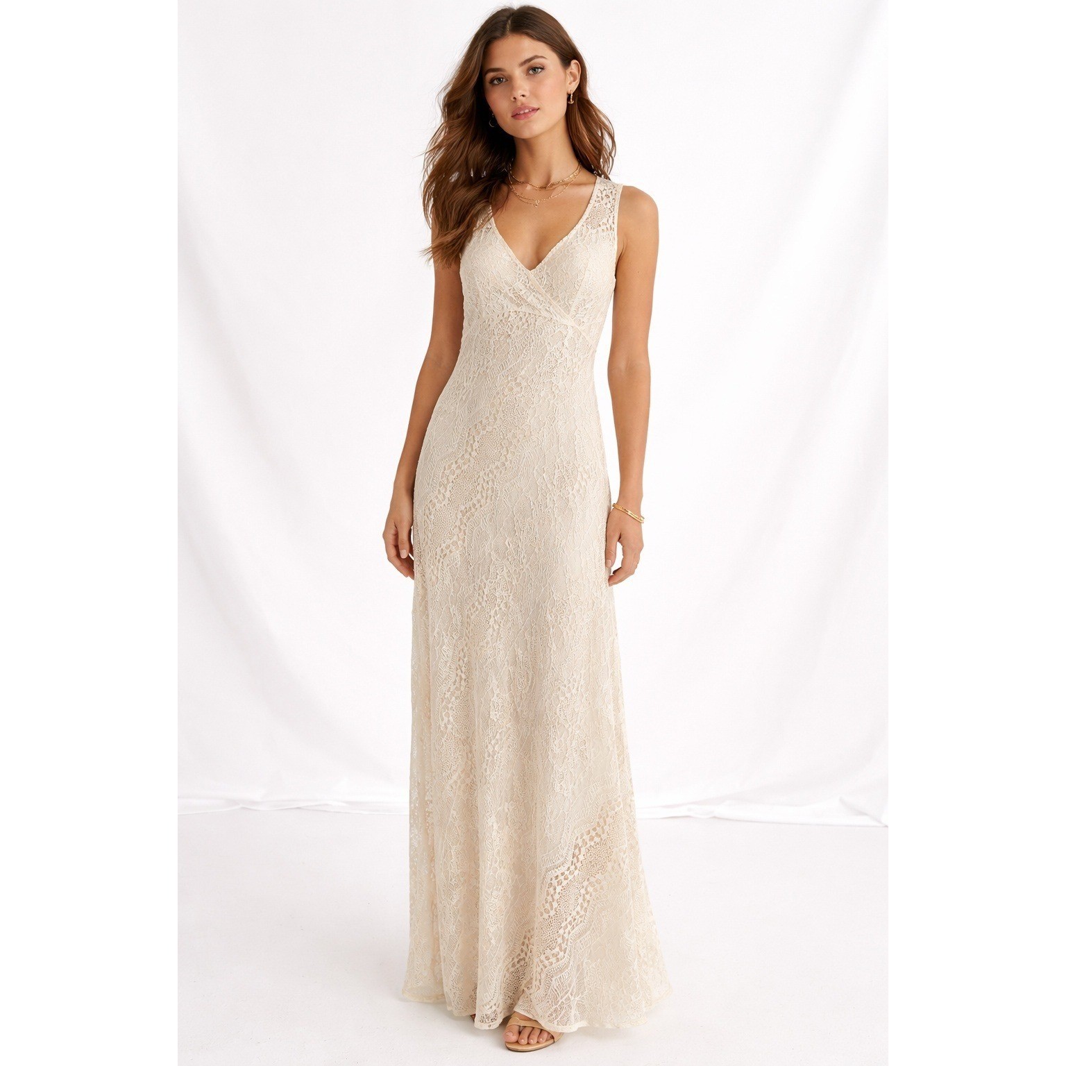 Sundance Silk Crochet Lace Maxi Dress Ivory Cream Boho Embroidered Size 4