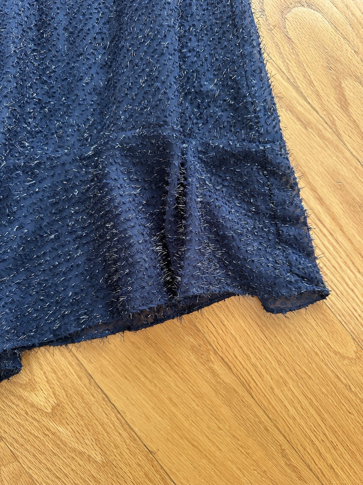 Asymmetrical Tinsel Ruffle Stand Collar Dress Navy Size 10