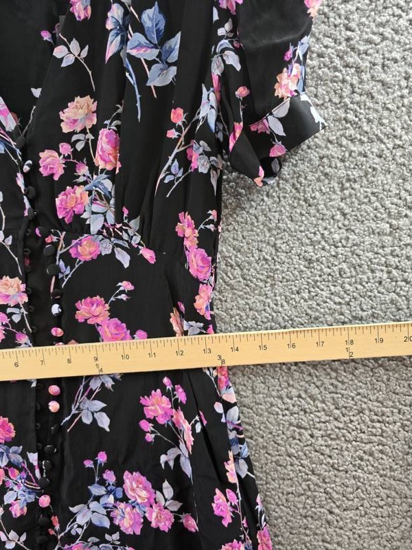 The Kooples Midi V-Neck Short Sleeve Dress Women’s EU 0 Black/Pink Floral