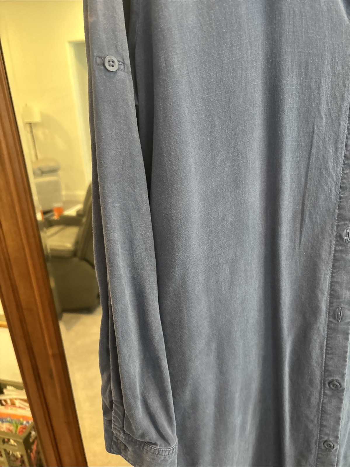 Rare Anthropologie Cloth & Stone Blue Dress Maxi Pockets Button Up Tencel