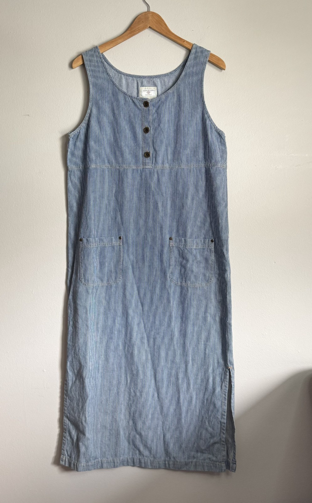 Susan Bristol Casuals Vintage 90s Railroad Stripe Denim Jumper Dress Maxi Medium