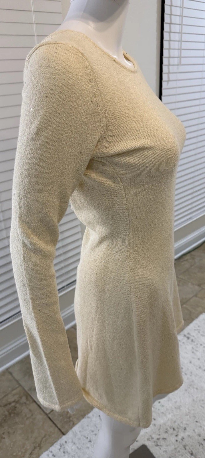 WEWOREWHAT Beige Sequin Knit Open Back Long Sleeve Mini Dress Women’s Size M