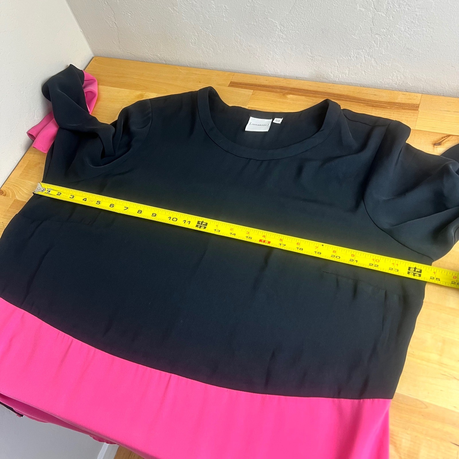 Junarose Black Pink Colorblock Long Sleeve Tunic Dress Plus Size US 16