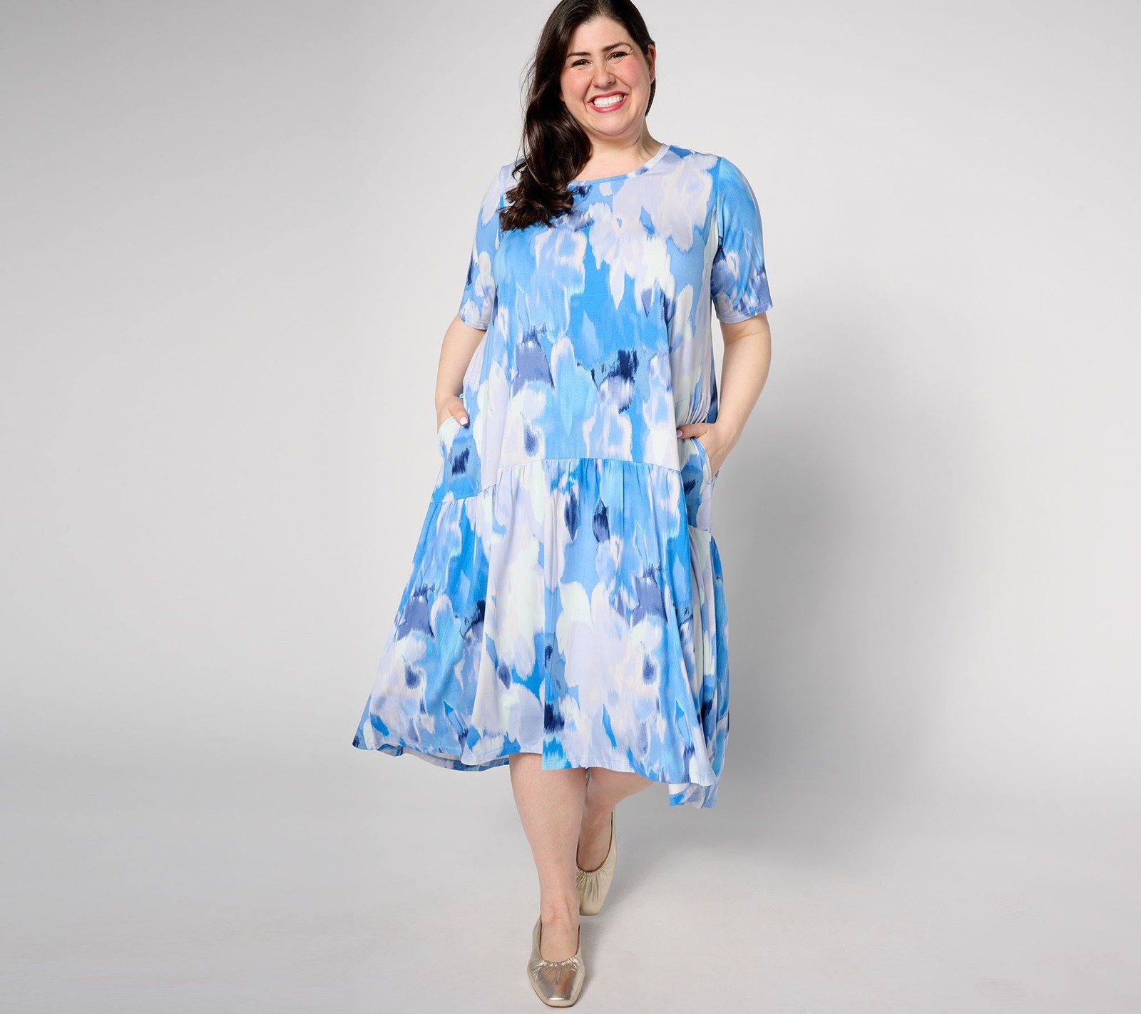 LOGO by Lori Goldstein Regular Rayon 230 High Low Peplum Dress Blue Combo S New