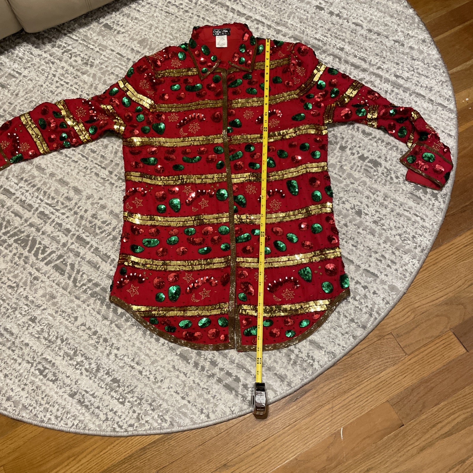 Creative Creations Christmas Sequin & Beaded Silk Shirt-Dress Jacket Lg Rare