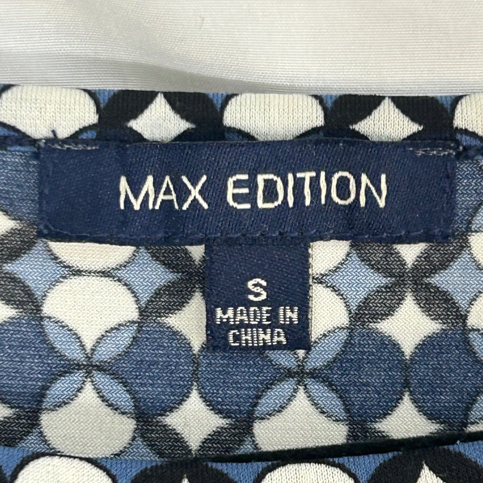 Max Edition Geometric Print 3/4 Sleeve Shift Dress Womens Size S Blu White Yell