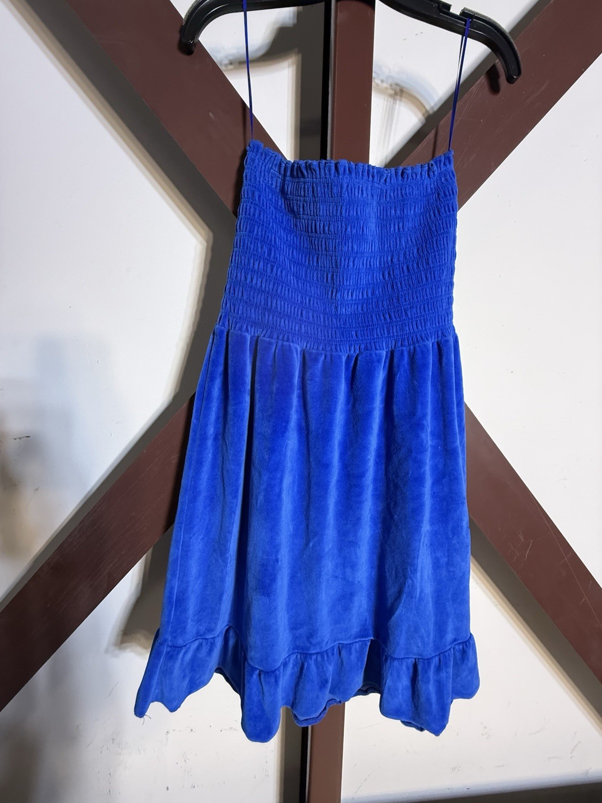 Y2K Juicy Couture Terry Smocked Ruched Top Blue Strapless Swim Dress Sundress