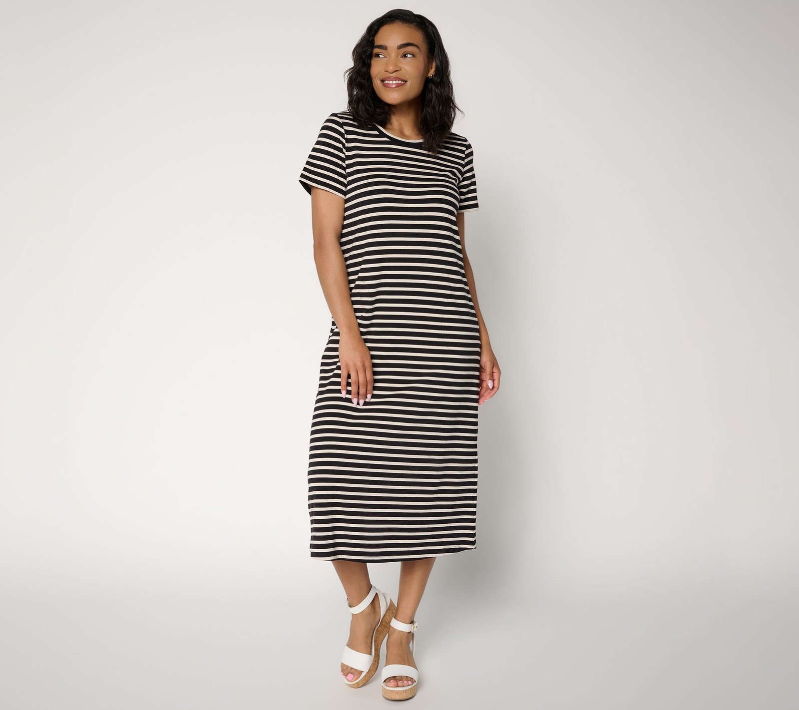 Belle by Kim Gravel Liberty Belles Petite TripleLuxe Stripe Dress Black/Sand Dun