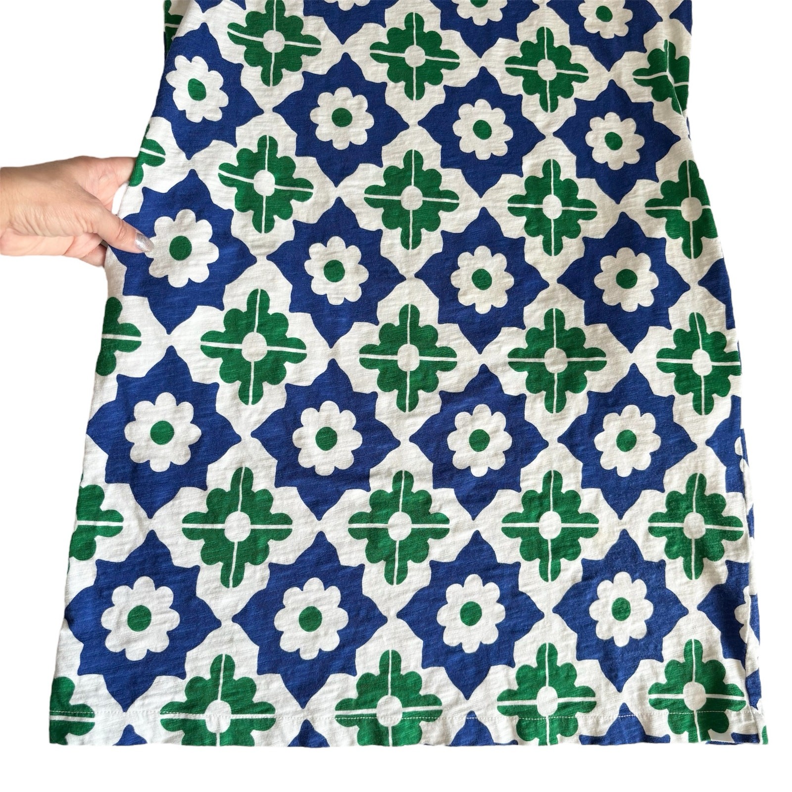 Boden Leah Green and Blue Geometric Pattern Jersey T-Shirt Dress Women’s Size 6