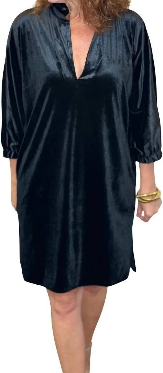 Caryn Lawn Betsy Collar Velvet Dress Black One Size Relaxed NWT $198