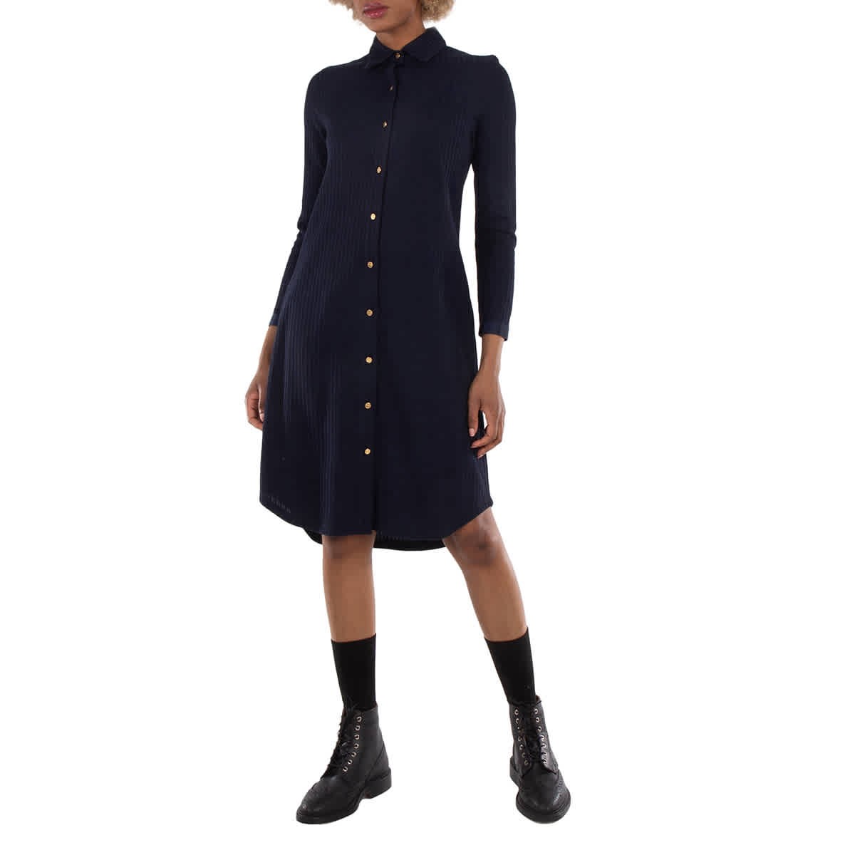 Thom Browne Cotton Tuck Rib Shirtdress, Brand Size 38 (US Size 2)