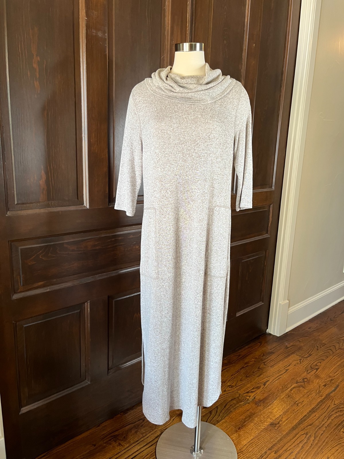 Soft Surroundings Cowl Neck Long Knit Dress NWOT Women’s Size PM Beige Heather