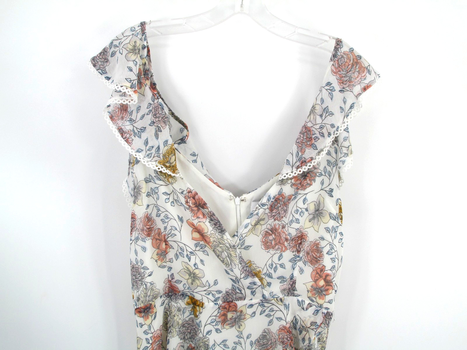 J.O.A. JUST ONE ANSWER Midi Cottage Core Dress Women Med White Floral Boho Flowy
