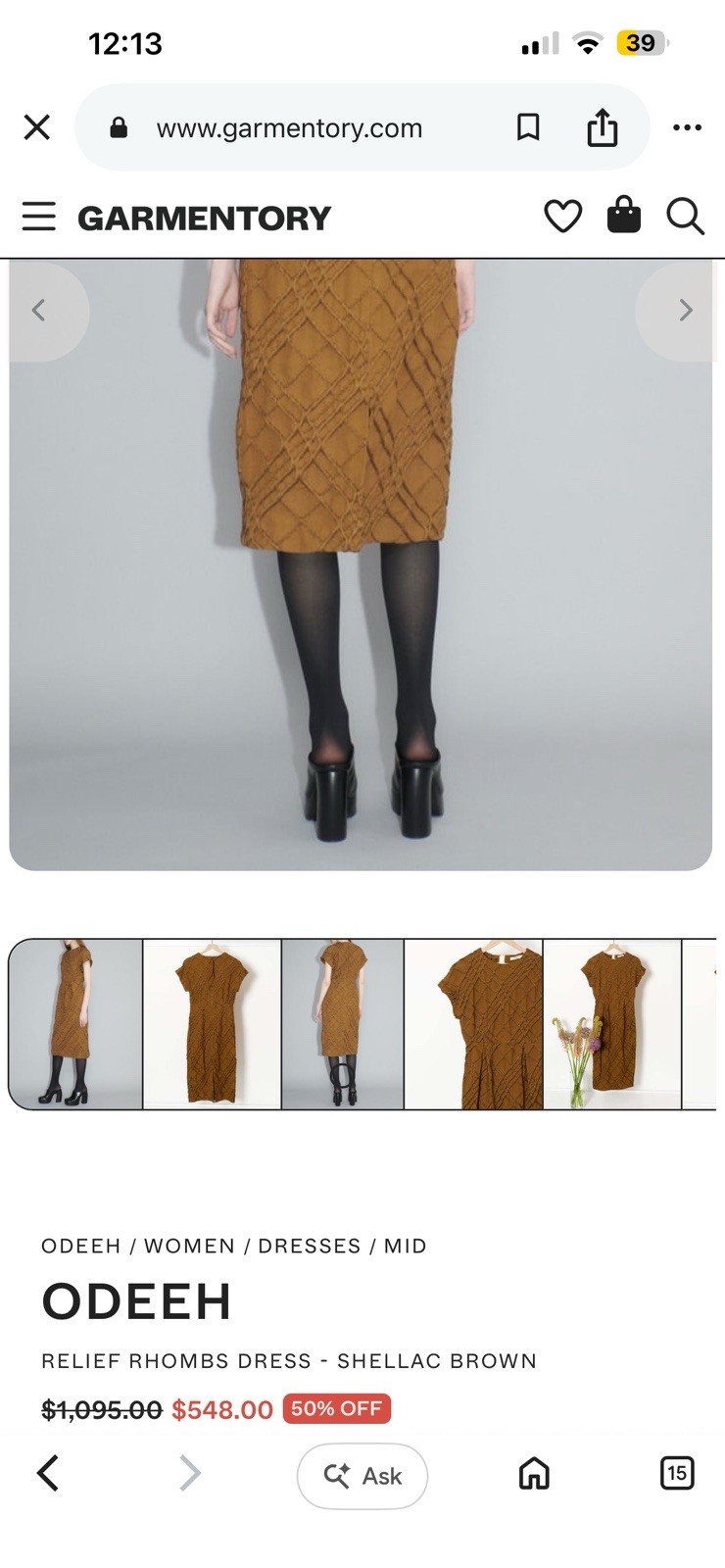 NWT ODEEH Relief Rhombs Dress (Textured Cotton Blend Midi) Size 36 / Size S