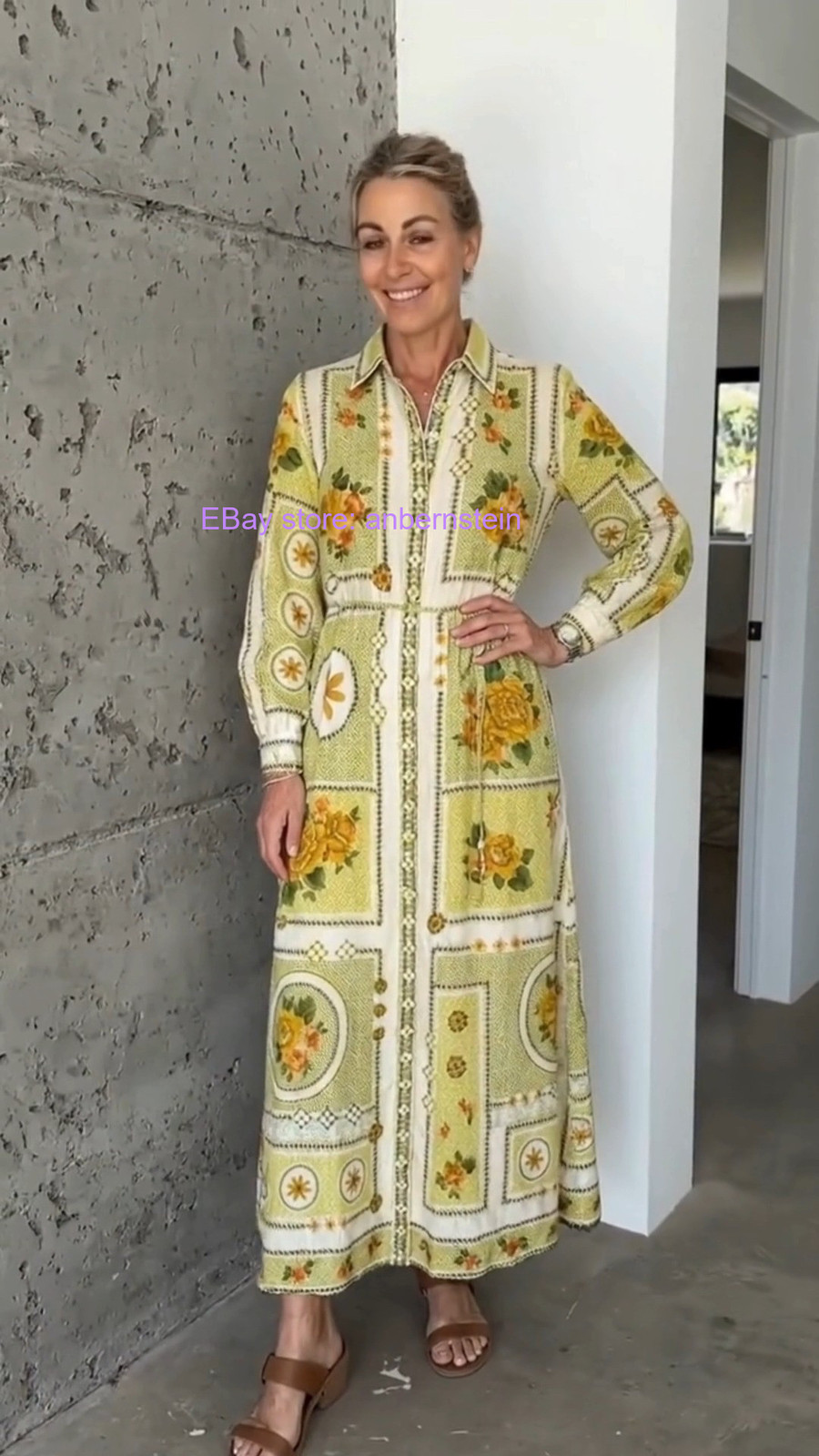Maxi Dresses ALE~ ramie printed lace-up waist dress 2026 summer casual dress