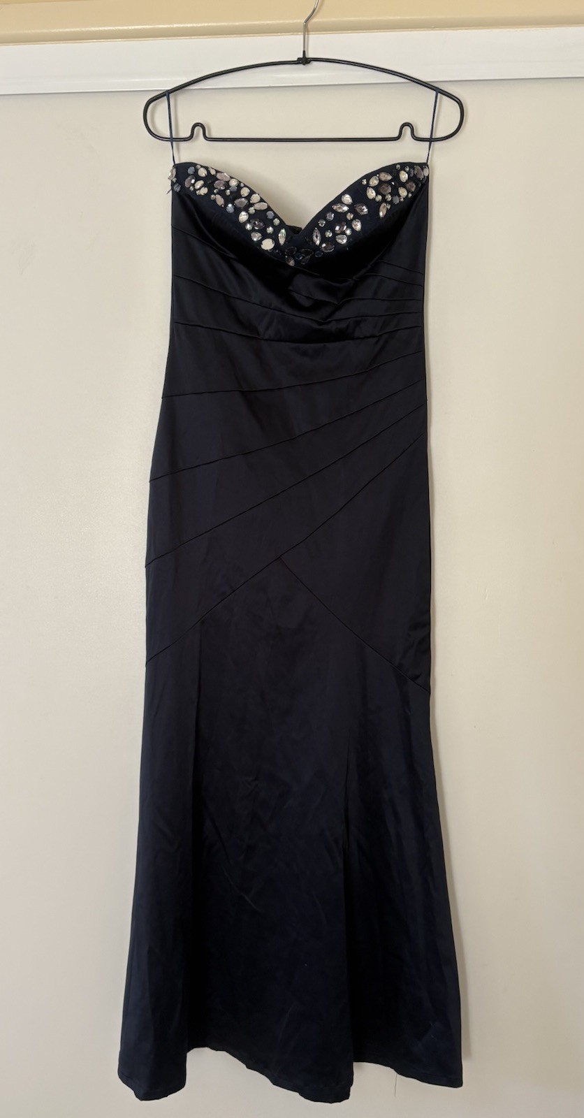 Jane Norman Navy Strapless Beaded Satin Style Dress – Size 10