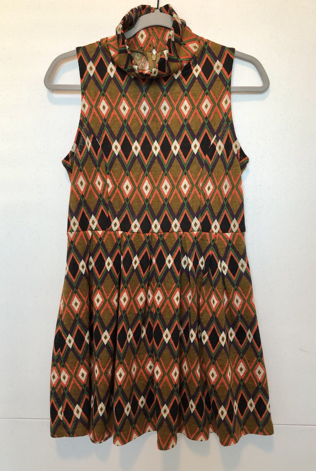 Forever 21 Aztec Boho Geometric Dress Women’s M Multicolor Flowy Ruffle Zip VTG