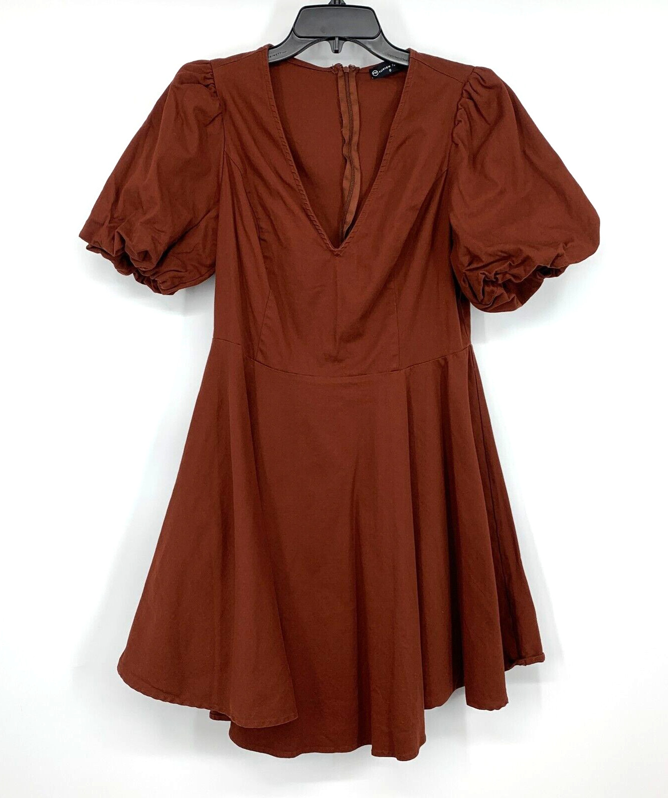 Fashion To Figure Dress Womens Size XL Rust Brown V Neck Puff Short Sleeve