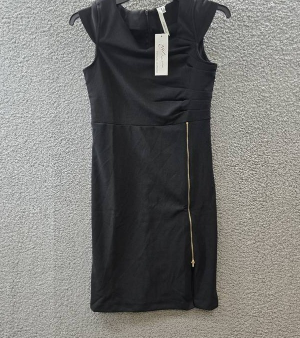 Ny Collection Petite Exposed Zipper Cap Sleeve Dress Women’s PM Black Back Zip