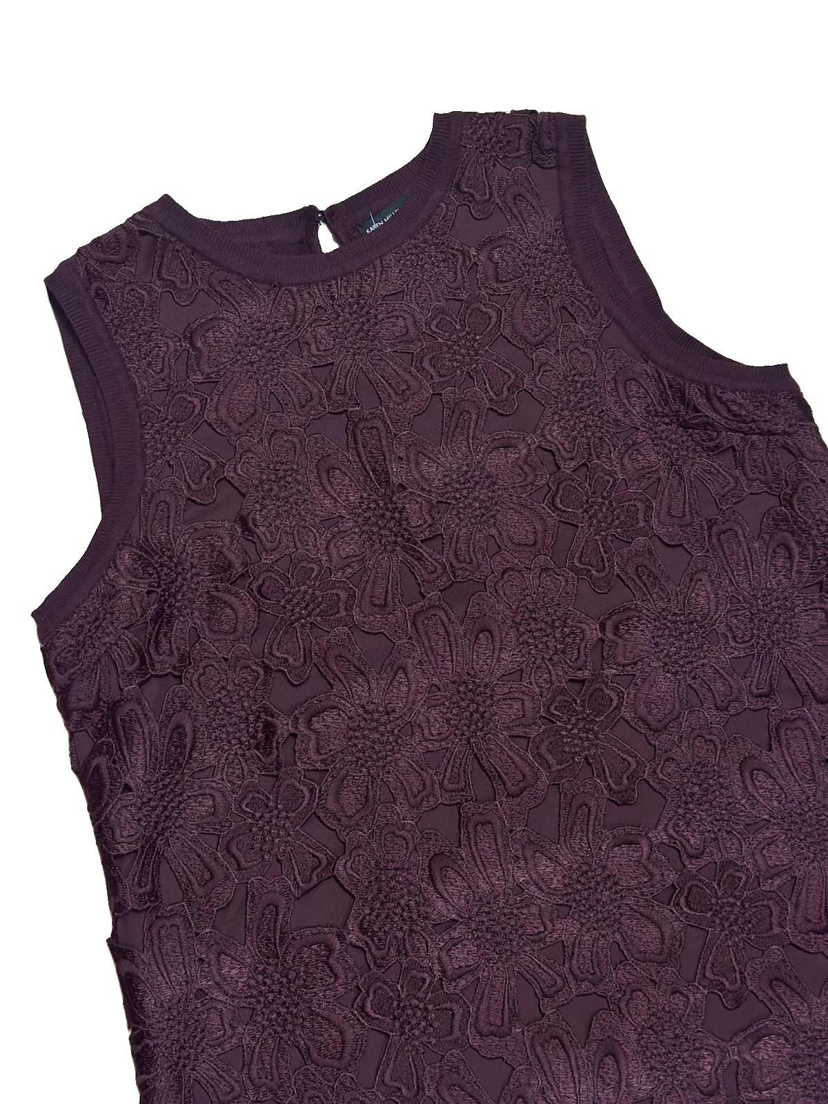 Karen Millen Plum Floral Lace Shift Dress, Size M (UK 12), Elegant Sleeveless