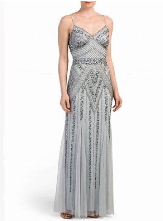 Marina NWT light blue beaded mesh v neck gown bridesmaid princess castlecore 6