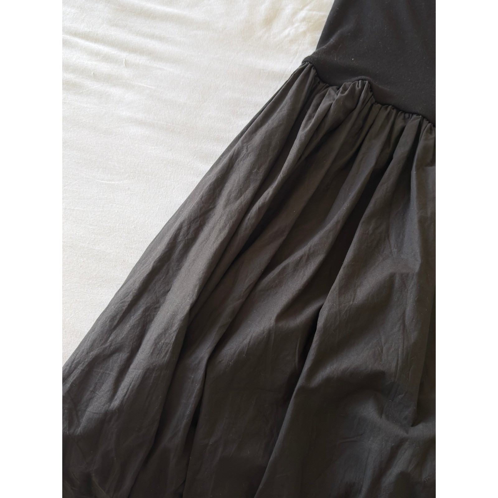Source Unknown PLN Seoul Black Mixed Media Sleeveless Drop Waist Poplin Dress
