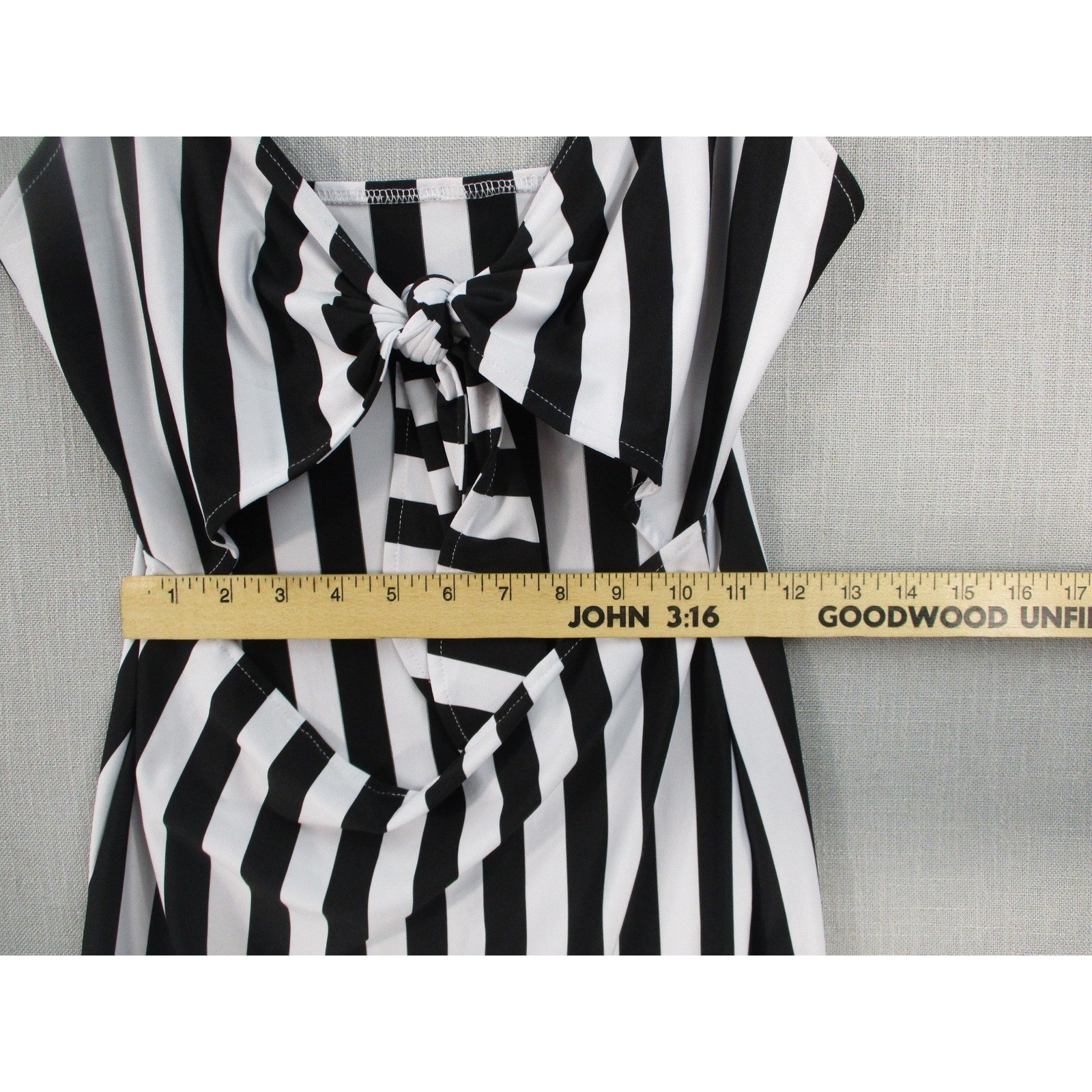 Womens Black White Vertical Stripe Tie Front Cutout Mini Dress Sleeveless