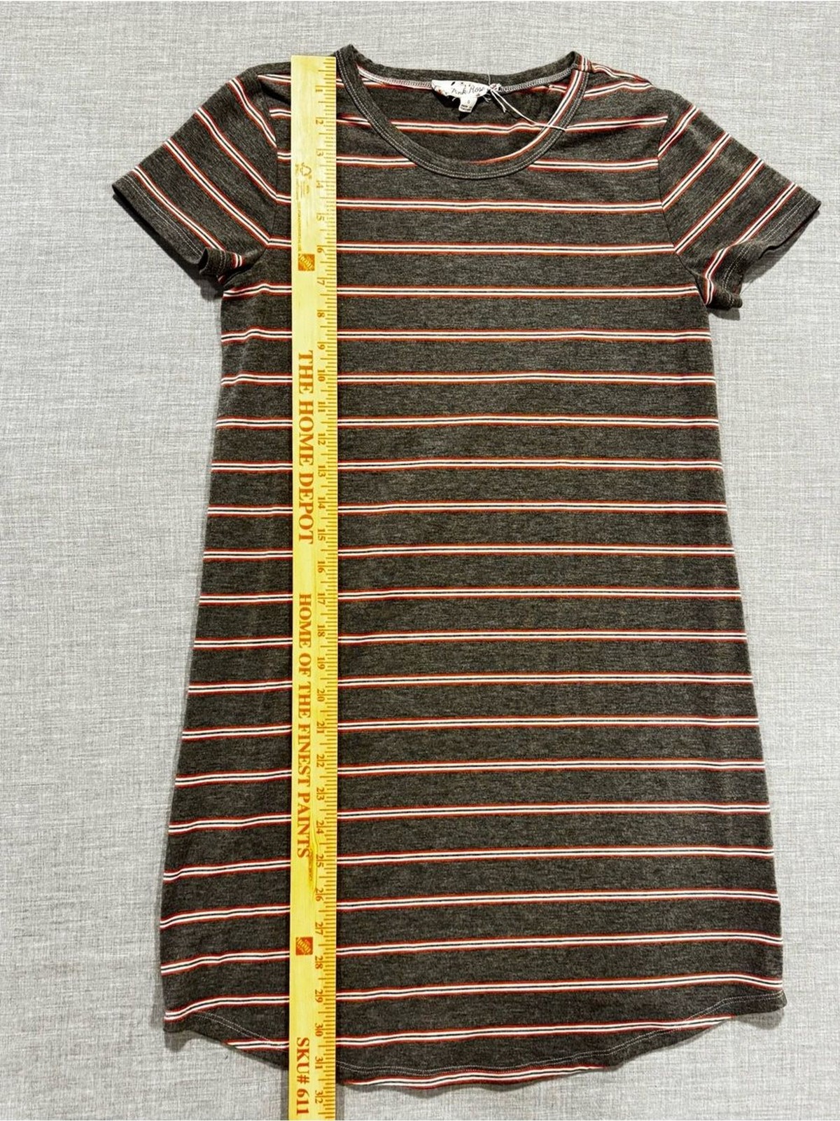 Pink Rose Grey Striped Mini Dress with Orange & White Accents