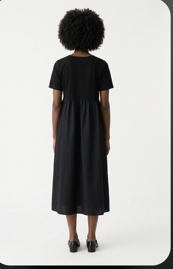 Eileen Fisher Organic Cotton Poplin Round Neck Dress black 3X. NWT