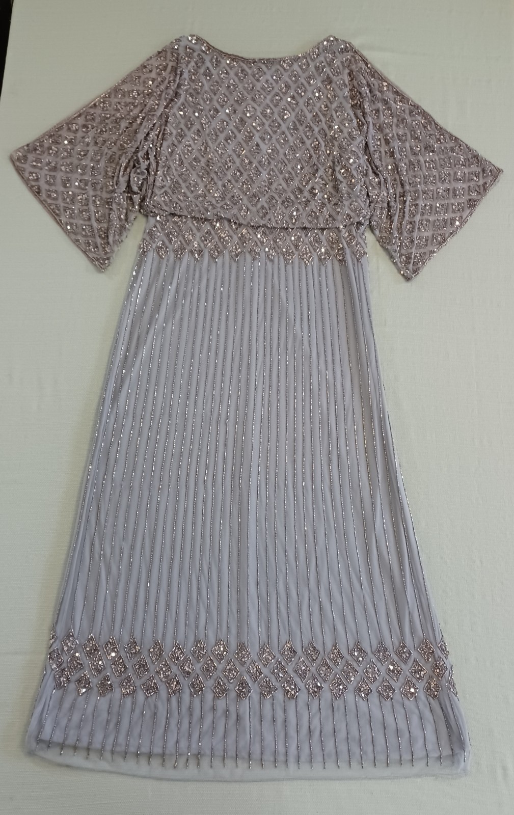 Pisarro Nights Dusty Blue Evening Formal Beaded Dress Women’s 14 Split Sleeve