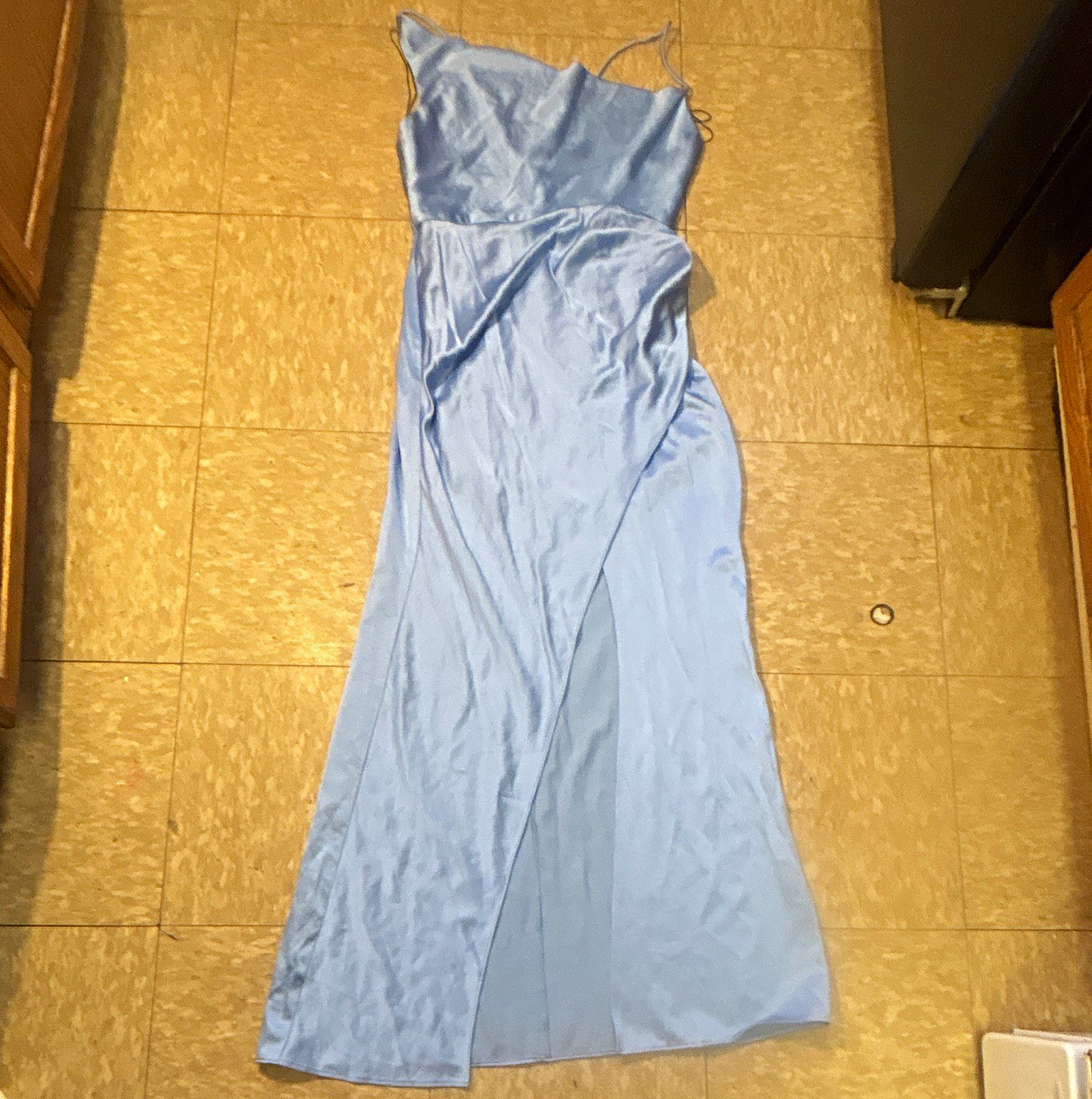Significant Other Light Blue Solid Satin Maxi Slip Dress 6 AU10 Strappy Zip