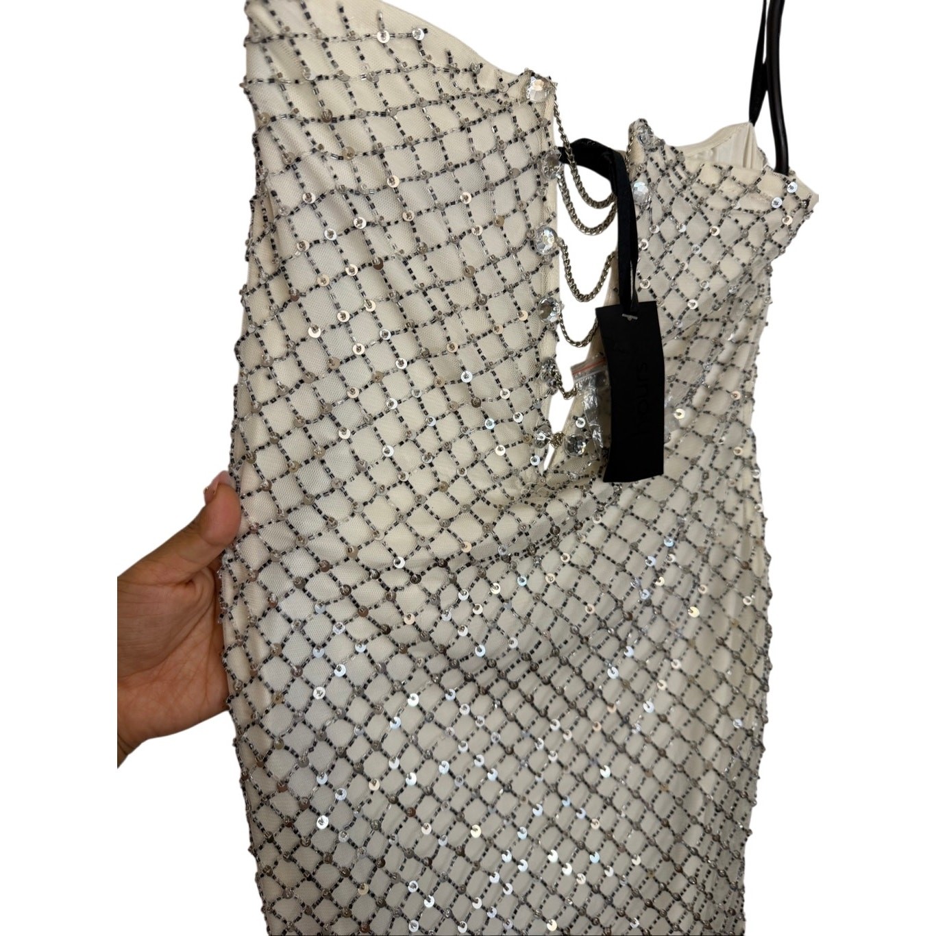 H:ours Alvah Mini Dress with Crystals Chain White Silver Revolve Size Small