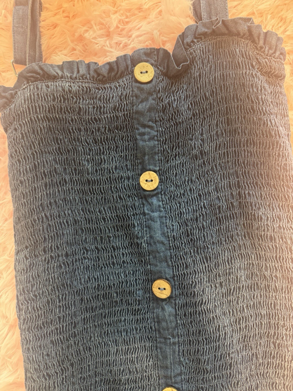 blashe Blue Solid Denim Mini Dress Square Neck Smocked Button Front Size S