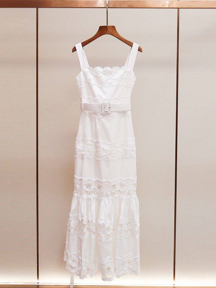 Self-Portrait Womens Summer New Lace A-word Waist Suspender Long Hip Dress