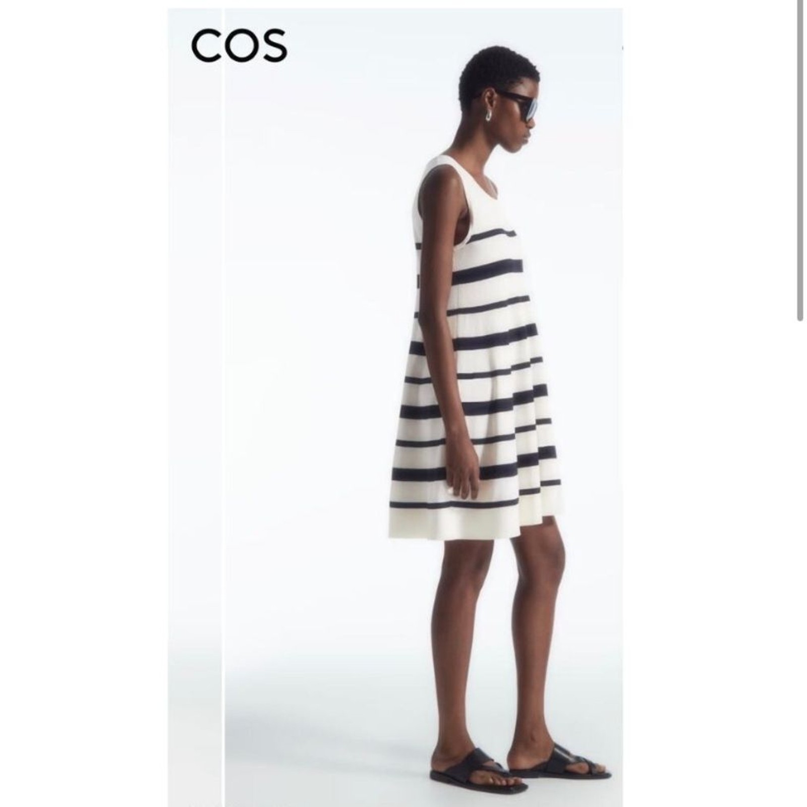 COS Knit Sleeveless Dress Womens Medium A-Line Tank Swing Stripe Preppy Nautical