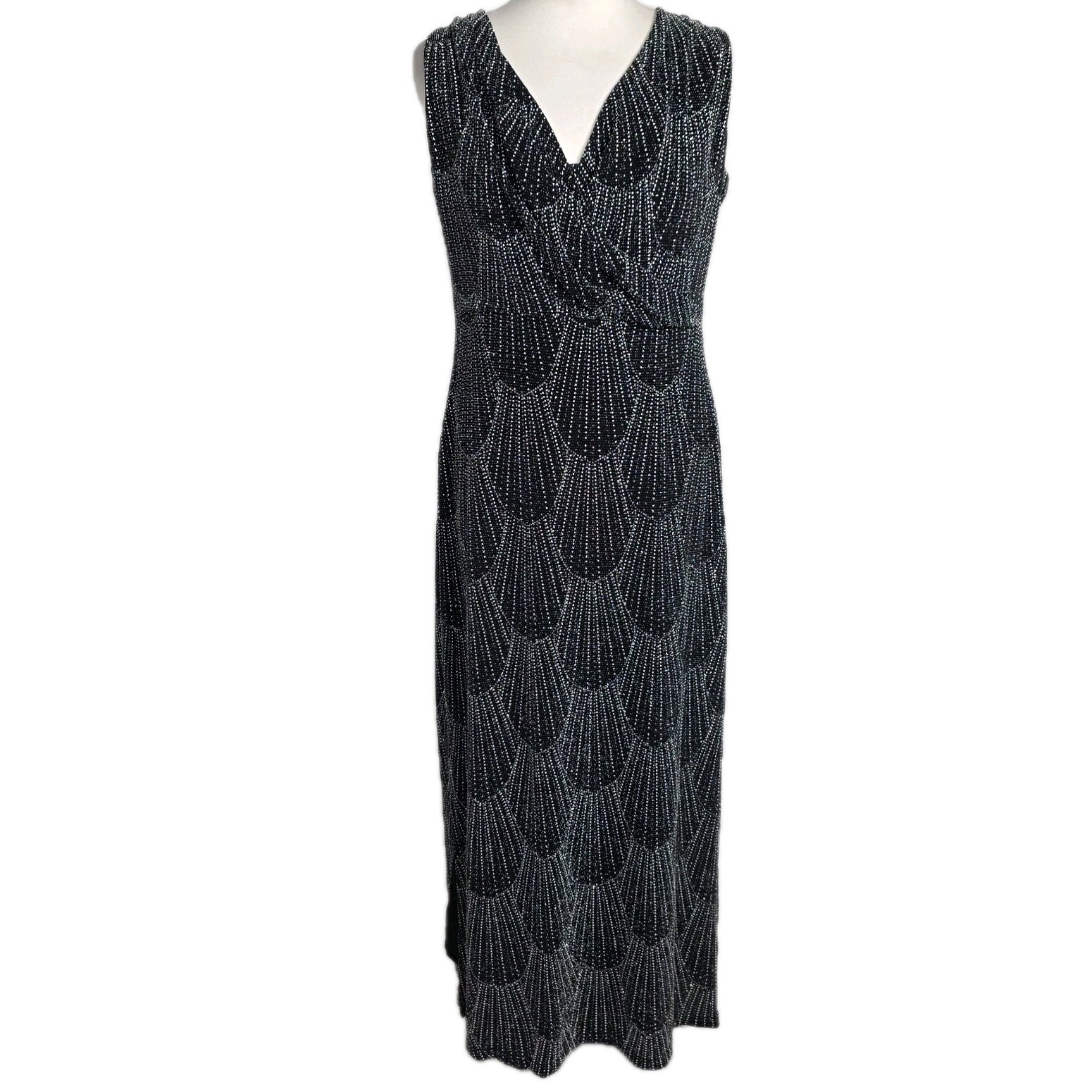 Roman Originals Black Silver Glitter Maxi Dress Wrap V Neck Evening UK 16